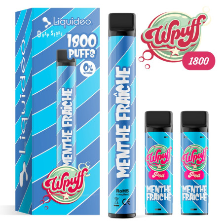 Kit Menthe fraîche Wpuff 1800 Rechargeable - Liquideo