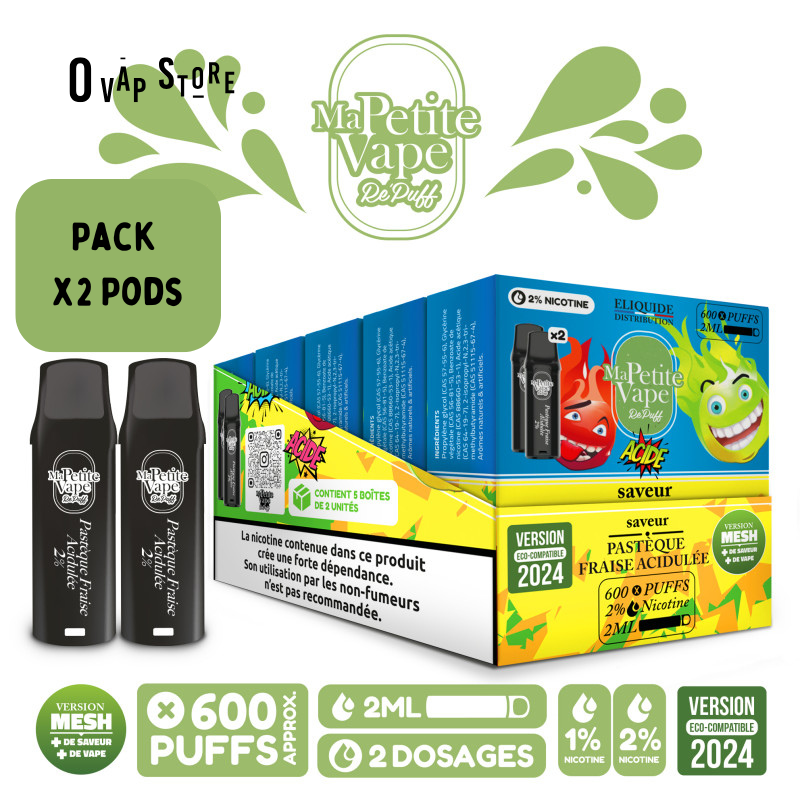 Pods Pastèque Fraise Acidulée 2ml x2 - Repuff Ma Petite Vape Rechargeable