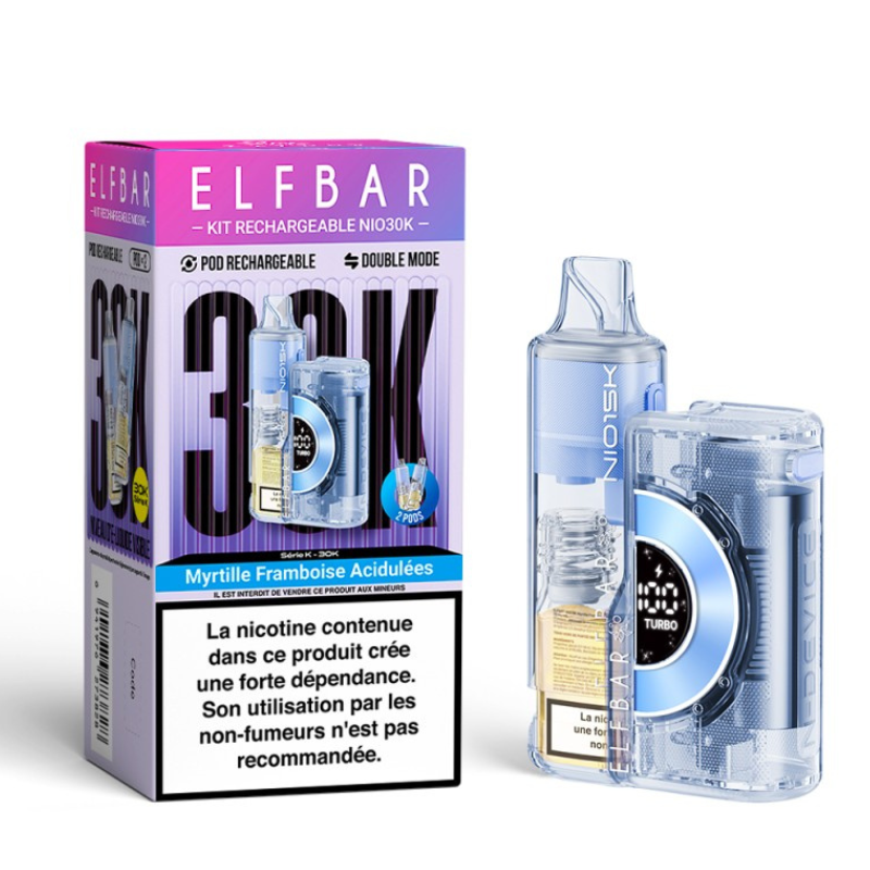 Puff Myrtille Framboise Acidulées NIO30K - ElfBar 30K Pod Rechargeable